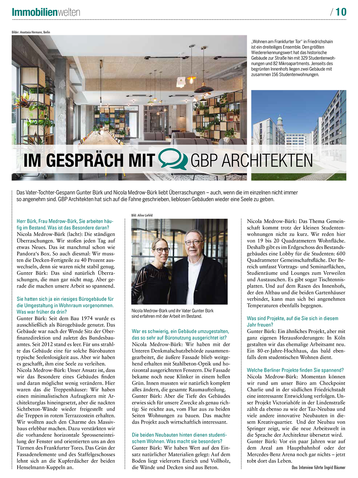 Interview "Im Gespräch mit GBP Architekten" in der Sonderbeilage Immobilienwelten der Berliner Zeitung, 20.01.2019